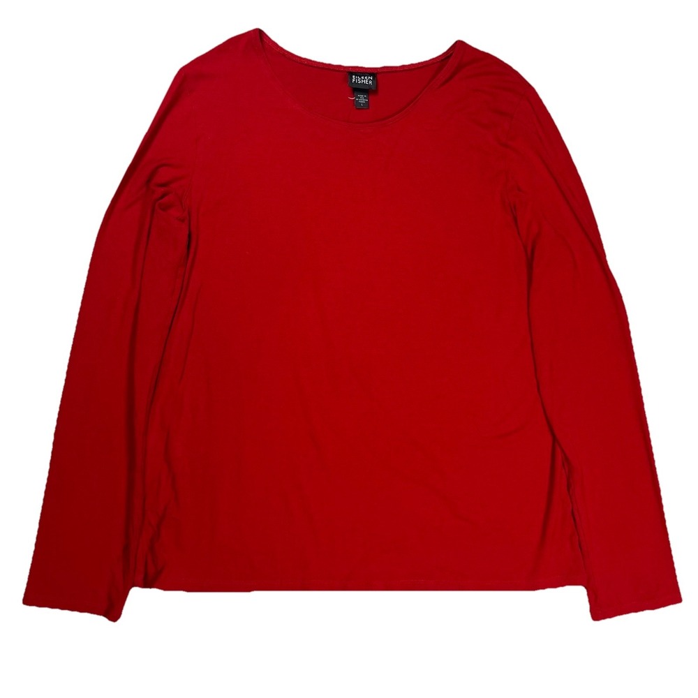 Eileen Fisher Women's Red‎ Long Sleeve Shirt Sz Large Scoop Neck Basic Comfort